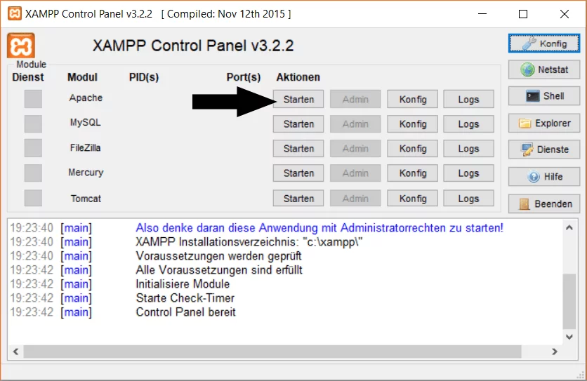 XAMPP Control Panel