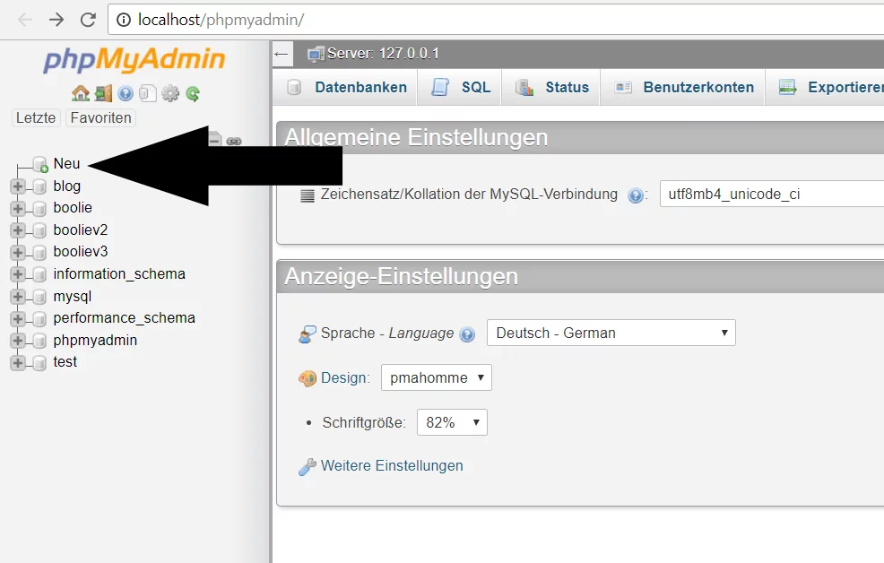 PHPmyAdmin new Database