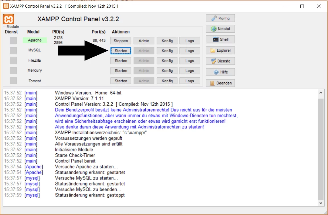 MySQL lokal starten