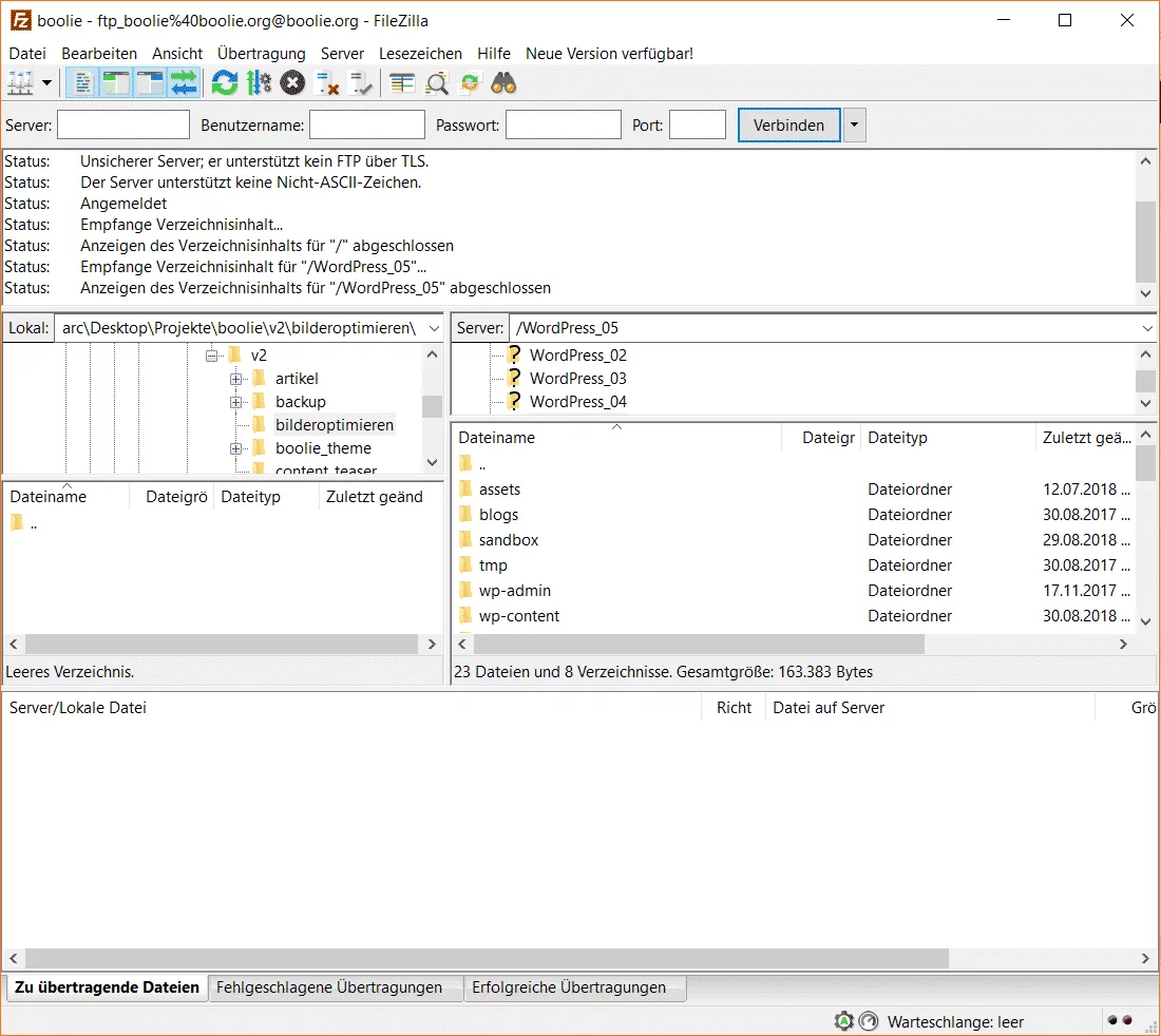 Filezilla geöffnet
