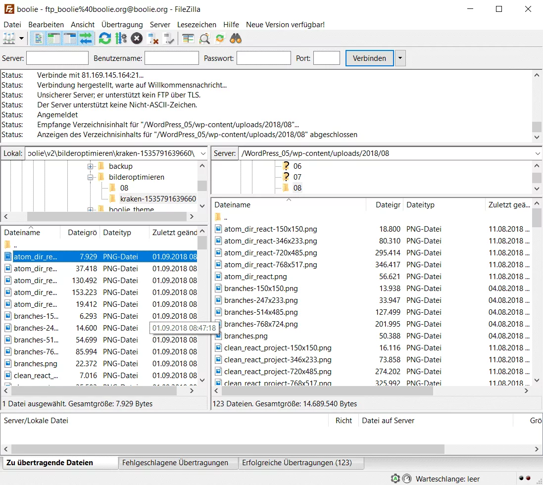 öffne beide Bilde-Ordner in Filezilla