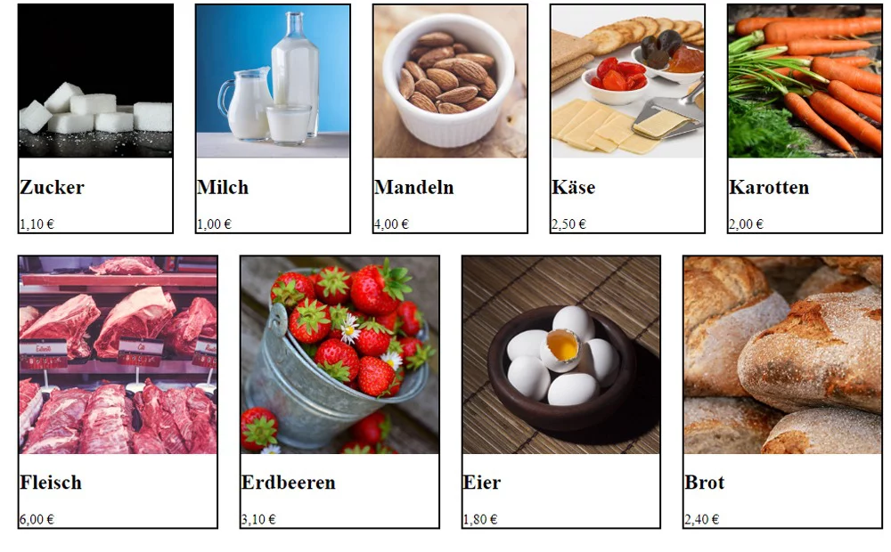Produktübersicht mit css flexbox