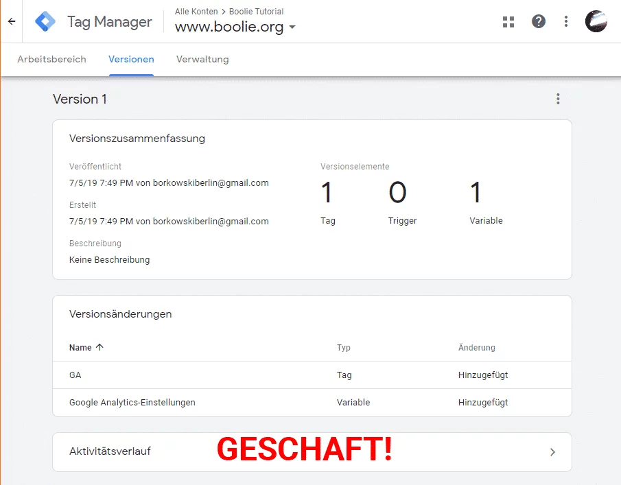 Google Analytics eingerichtet